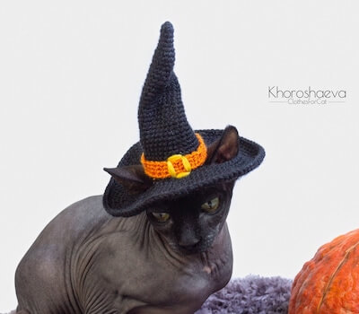 Witch Cat Hat Crochet Pattern by Clothes For Cat