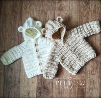 Crochet Bear Hooded Jacket Pattern by Baby Crochet Designs UK