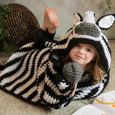 Crochet Hooded Zebra Blanket Pattern by MJ's Off The Hook Designs