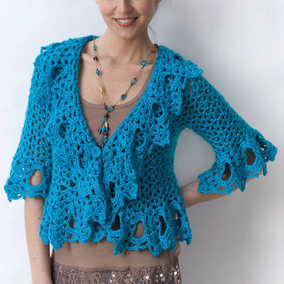 Crochet Lacy Jacket Pattern from Caron Yarn