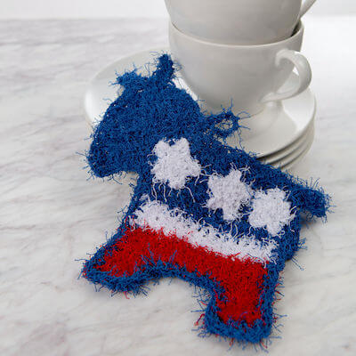 Crochet Patriotic Donkey Scrubby Pattern by Yarnspirations