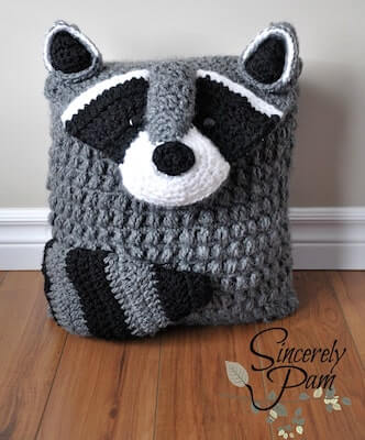 Crochet Raccoon Pillow Cover Pattern by By Sincerely Pam