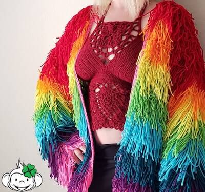 Rainbow Fringe Festival Simple Crochet Jacket Pattern by Mokie See Mokie Do