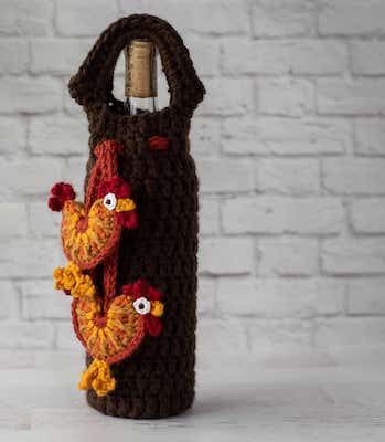 Wine Bottle Holder Free Crochet Rooster Pattern by Crochet 365 Knit Too