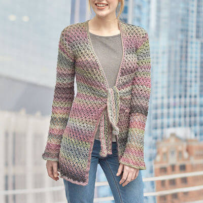 Crochet Tie-Front Jacket Pattern by Red Heart