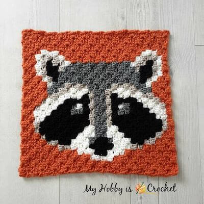 Raccoon C2C Square Crochet Pattern by My Hobby Is Crochet