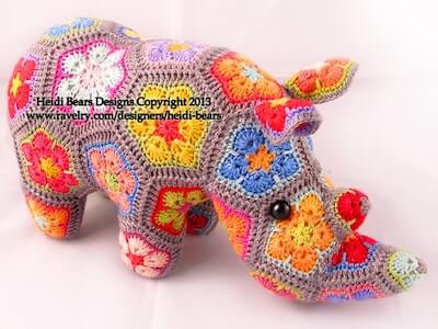 Thandi, The African Flower Rhino Crochet Pattern by Heidi Bears