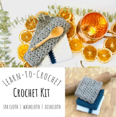 Crochet Learning Kit Washcloths Dishcloths Spa Cloth from TheKaydidMarket