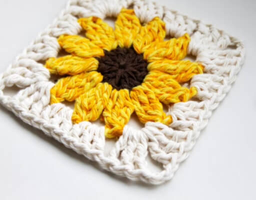 Easy Crochet Sunflower Granny Square Pattern by PontoCrochetPatterns