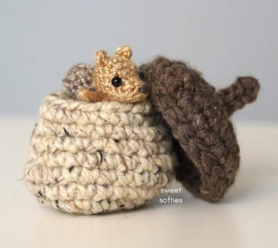 Baby Squirrel In Acorn Crochet Pattern by Sweet Softies