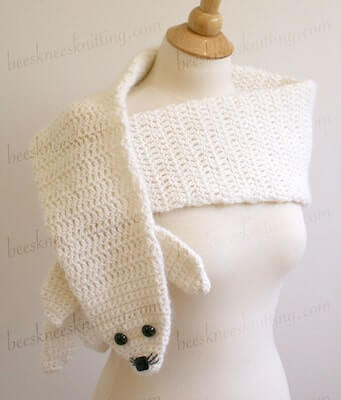 Crochet Seal Pup Scarf Pattern by Bees Knees Knitting
