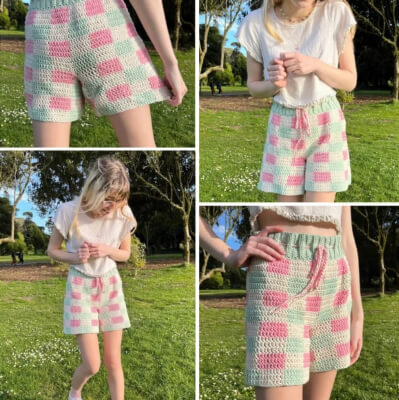 Crochet Checkered Shorts Pattern by CrochetWithLuvStore