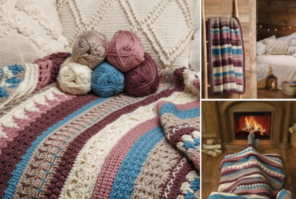 Plumberry Striped Afghan Club Crochet Subscription Box from Annie’s Kit Clubs