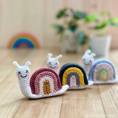 Crochet Rainbow Snails Pattern by Little Bichons