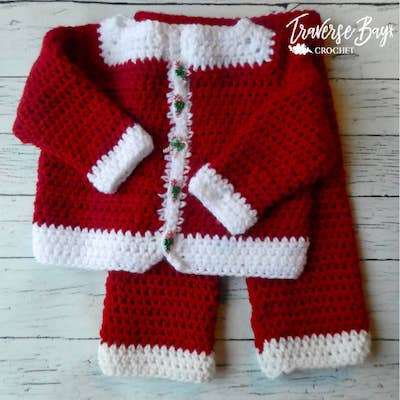 Crochet Baby Santa Outfit Pattern by Traverse Bay Crochet