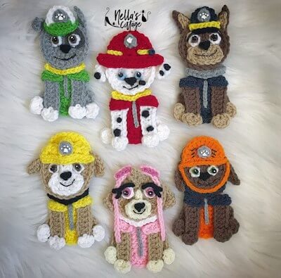 Crochet Paw Patrol Appliques Pattern by Nella's Cottage