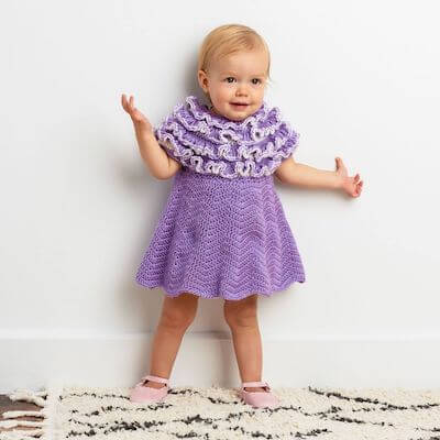 Crochet Ruffle Yoke Baby Dress Pattern by Yarnspirations