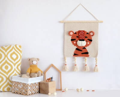 Crochet Tiger Wall Hanging Pattern by Demi Deco Shop