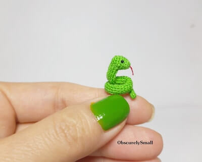 Mini Crochet Snake Amigurumi Pattern by Obscurely Small