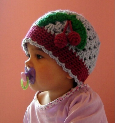Cherry or Rose Scallop Border Crochet Beanie Pattern by JTeasycrochet