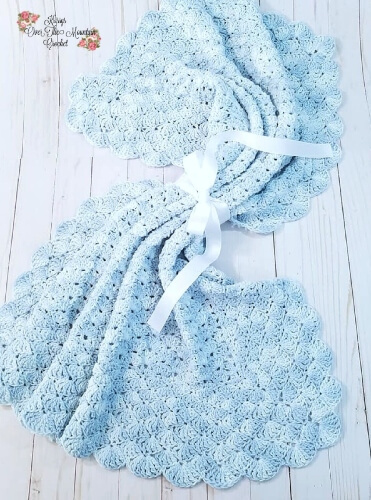 Cotton Baby Blanket with Crochet Shell Border by Krissys Over the Mountain Crochet