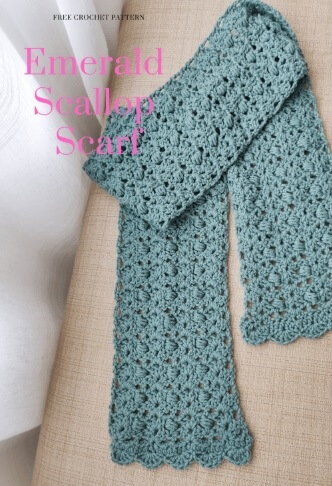Emerald Scalloped Crochet Border Scarf Pattern by Ariana Hall