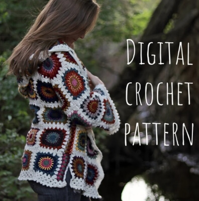 Granny Square Rebecca Jacket Crochet Pattern by LilacAndLoops
