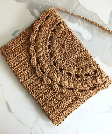 Scalloped Crochet Border Raffia Shoulder Bag Clutch Pattern by KoshioKrafts