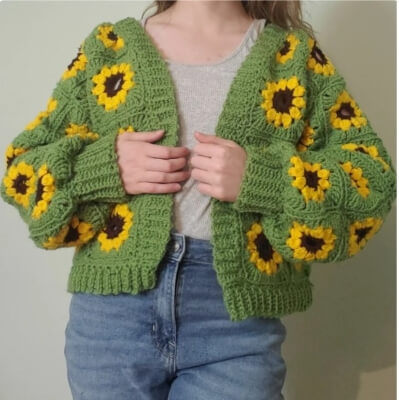 The Sunflower Cardigan Crochet Pattern by PopCultureCrochetCA
