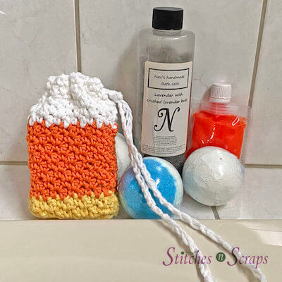 Crochet Candy Corn Soap Saver Pattern by Stitches N Scraps