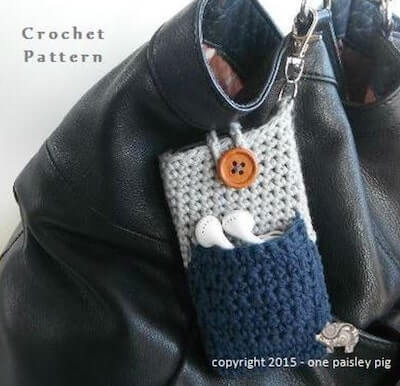 Crochet Cellphone Holder With Ear Bud Pocket Pattern by One Paisley Pig