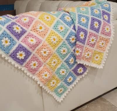 Daisy Dreams Rainbow Baby Girl Crochet Blanket Pattern by Dream Makes By JD