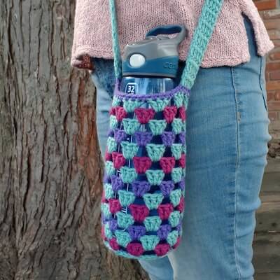 Crochet Granny Stripe Water Bottle Holder Pattern by Strawberry Dog Arts