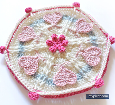 Crochet Heart Hexagon Pattern by My Picot