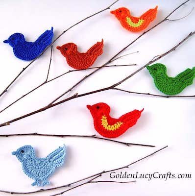 Crochet Love Bird Applique Pattern by Golden Lucy Crafts