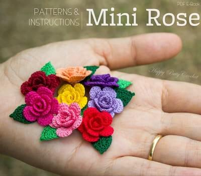 Crochet Mini Rose Flower Pattern by Happy Patty Crochet