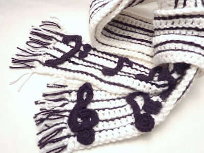 Crochet Music Note Scarf Pattern by Kangaroo Crafts