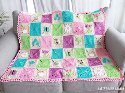 Crochet Spring Baby Girl Baby Blanket Pattern by Maria's Blue Crayon