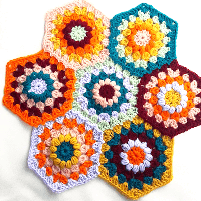 Sunburst Crochet Hexagon Granny Square Pattern by Morine's Shop