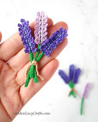 Tiny Lavender Applique Crochet Small Flower Pattern by Golden Lucy Crafts