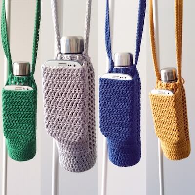Crochet Water Bottle Holder With Phone Pocket Pattern by Crochet Love Melbourne