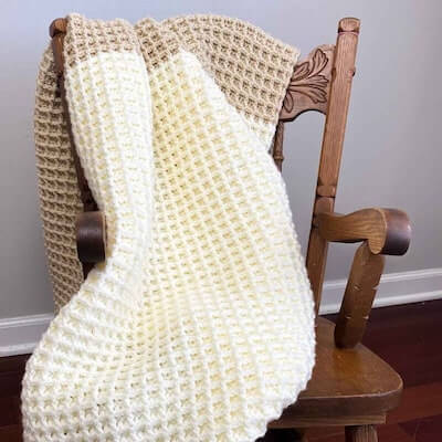 Easy Waffle Stitch Crochet Blanket Pattern by Stitching Together