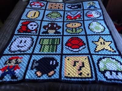 Mario Crochet Blanket Pattern by Level Up Nerd Apparel