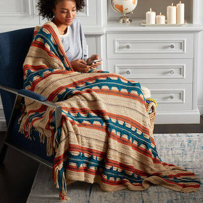 Southwest Stripe Crochet Blanket Pattern by Yarnspirations