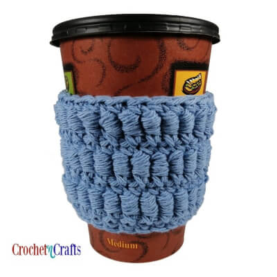 Cozy Crochet Bullion Stitch Cup Sleeve Pattern by Rhelena