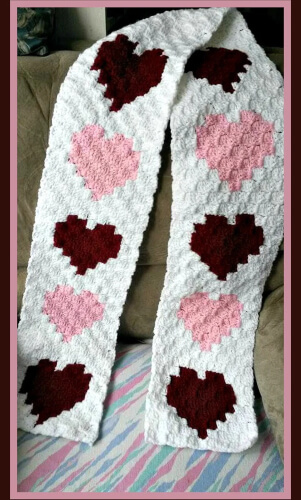 Hearts Scarf Corner to Corner Crochet Pattern by CrochetCouch