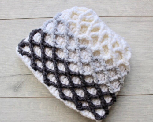 Ponytail Beanie Diamond Stitch Crochet Pattern by CraftwithJessCrochet