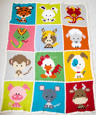 Zoodiacs Afghan Crochet Corner to Corner Pattern from One Dog Woof