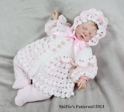 Crochet Baby Matinee Jacket & Hat Pattern by Shi Fio