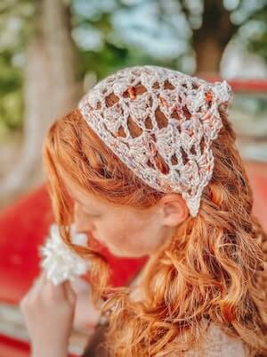 Brown Lace Bandana Headband. Beach Crochet Kerchief. Lace 